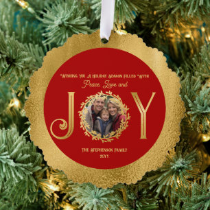 Wishing You Holiday Season Peace Love and Joy Tree Decoration Card