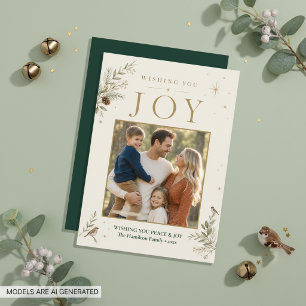Wishing You Joy Elegant Photo Green Holiday Card