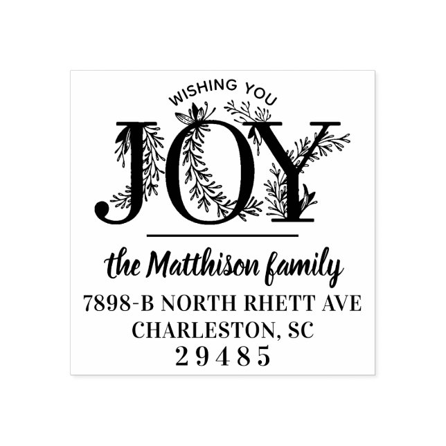 Wishing You Joy Holiday Christmas Address Rubber Stamp (Imprint)