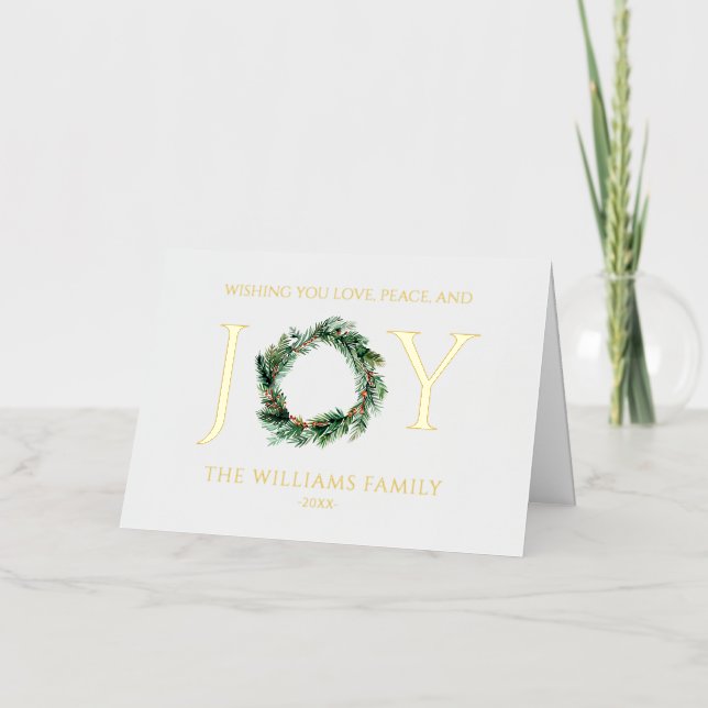 Wishing You Love Peace And Joy Gold Christmas Foil Holiday Card (Front)