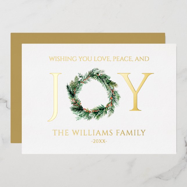Wishing You Love Peace And Joy Gold Christmas Foil Holiday Card (Front/Back)