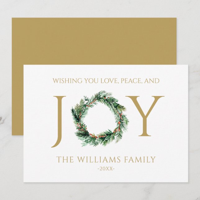 Wishing You Love Peace And Joy Gold Christmas Holiday Card (Front/Back)