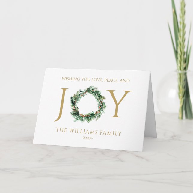 Wishing You Love Peace And Joy Gold Fold Christmas Holiday Card (Front)