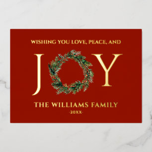 Wishing You Love Peace And Joy Red Christmas Foil Holiday Card