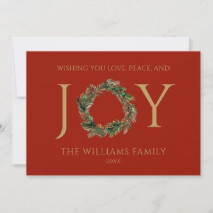 Wishing You Love Peace And Joy Red Christmas Holiday Card