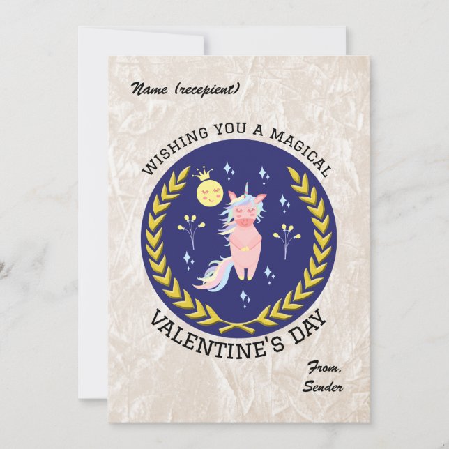 Wishing you magical Valentine's Day - Cute Unicorn Holiday Card (Front)