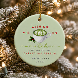 Wishing You Matcha Love Photo Christmas Ceramic Tree Decoration