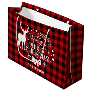 Wishing You Merry Christmas Red Buffalo Monogram Large Gift Bag