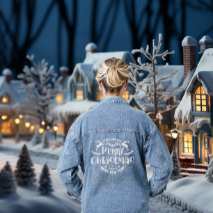 Wishing You Merry Christmas Retro White Typography Denim Jacket