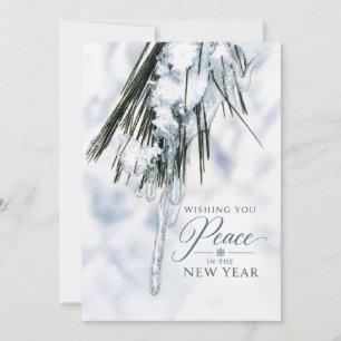 Wishing You Peace in New Year Winter Pine Icicles Holiday Card