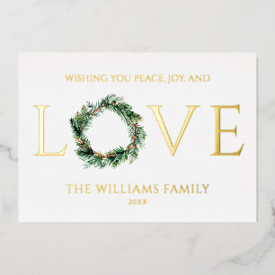 Wishing You Peace Joy And Love Gold Christmas Foil Holiday Card