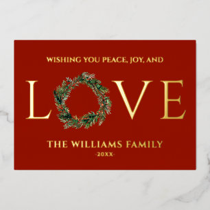 Wishing You Peace Joy And Love Red Christmas Foil Holiday Card
