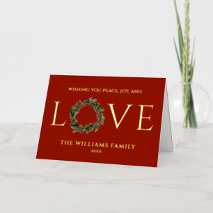 Wishing You Peace Joy And Love Red Christmas Foil Holiday Card