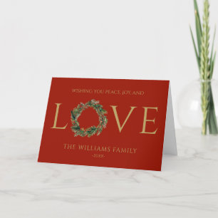 Wishing You Peace Joy And Love Red Fold Christmas Holiday Card