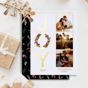 Wishing You Peace Love and Joy 3 Photo Christmas Foil Holiday Card