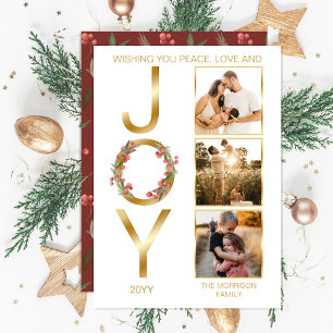 Wishing You Peace Love and Joy 3 Photo Christmas Holiday Card