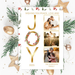 Wishing You Peace Love and Joy 3 Photo Christmas Holiday Card