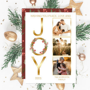 Wishing You Peace Love and Joy 3 Photo Christmas Holiday Card