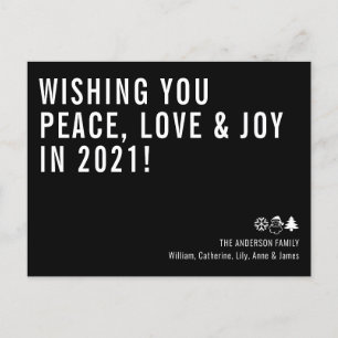 Wishing You Peace Love Joy 2021 Black New Year Holiday Postcard