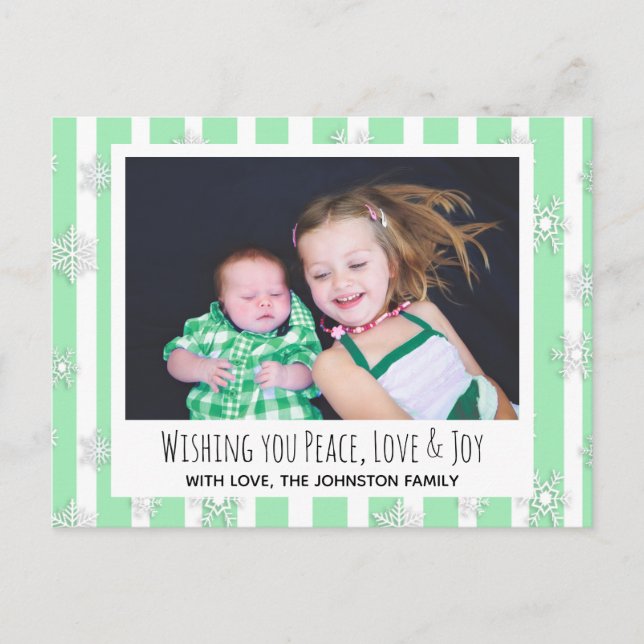 Wishing you Peace, Love & Joy Photo Christmas Card (Front)