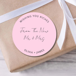 Wishing You Riches From The New Mr Mrs Wedding Bag Classic Round Sticker