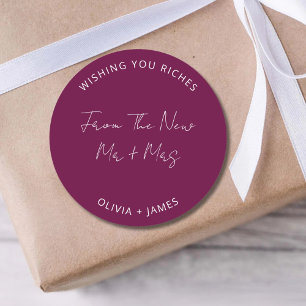 Wishing You Riches From The New Mr Mrs Wedding Bag Classic Round Sticker