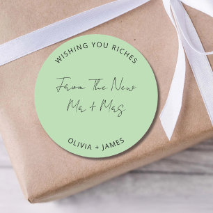 Wishing You Riches From The New Mr Mrs Wedding Bag Classic Round Sticker