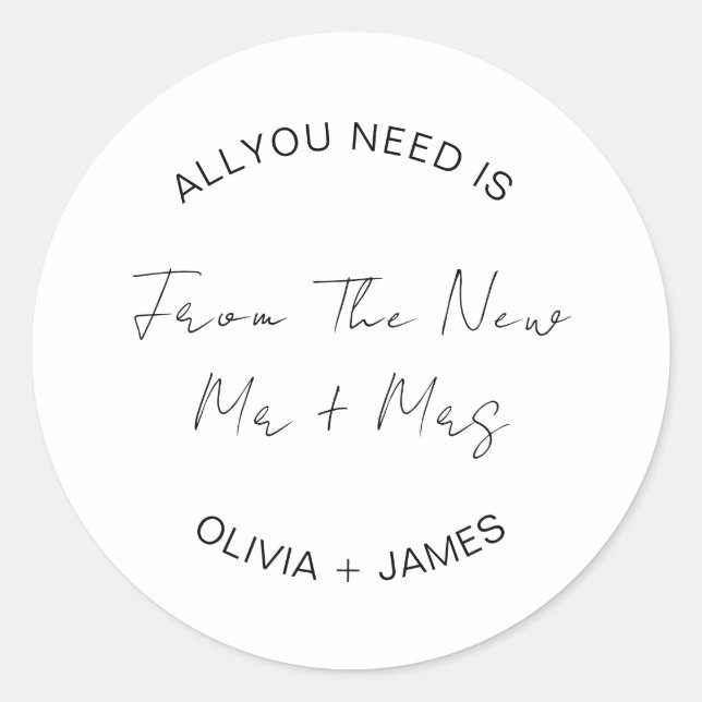 Wishing You Riches From The New Mr + Mrs Wedding Classic Round Sticker (Front)