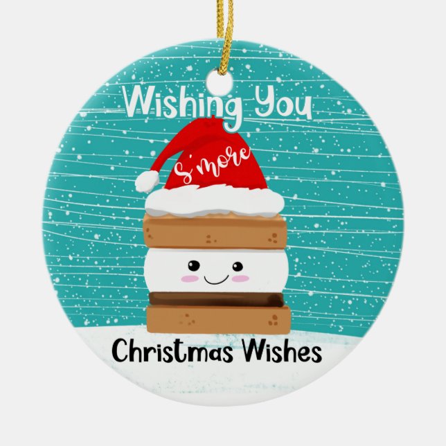 wishing you s'more Christmas wishes Card Ceramic Tree Decoration (Front)