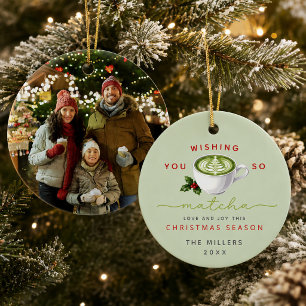 Wishing You So Matcha Love Photo Christmas Ceramic Tree Decoration