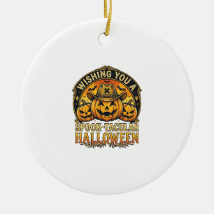 Wishing You Spook Tacular Halloween Pumpkins Cowbo Ceramic Tree Decoration