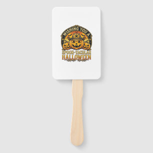 Wishing You Spook Tacular Halloween Pumpkins Cowbo Hand Fan