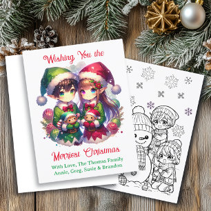 Wishing You the Merriest Christmas Anime Colouring Postcard