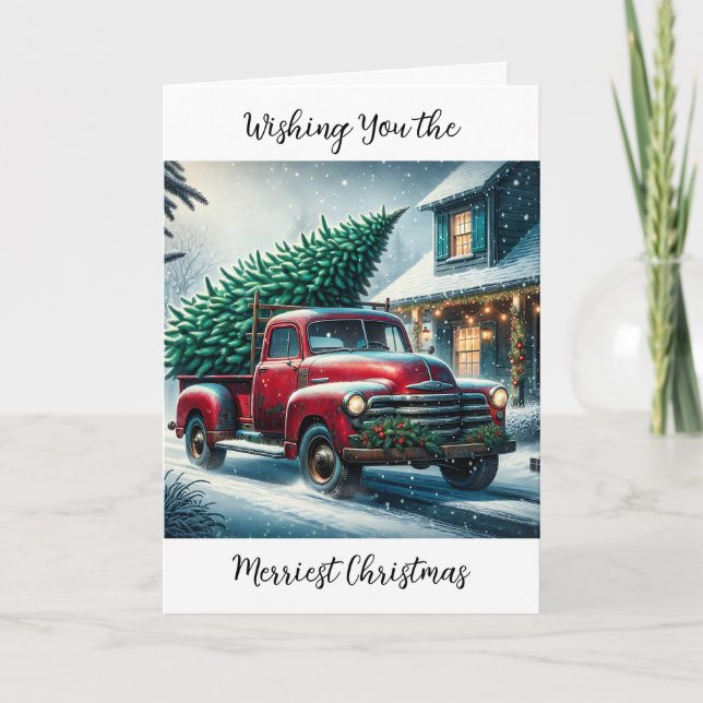 Wishing You the Merriest Christmas | Vintage Truck Card (Front)