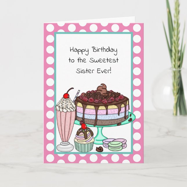 Wishing you the Sweetest Birthday Sister Card (Front)