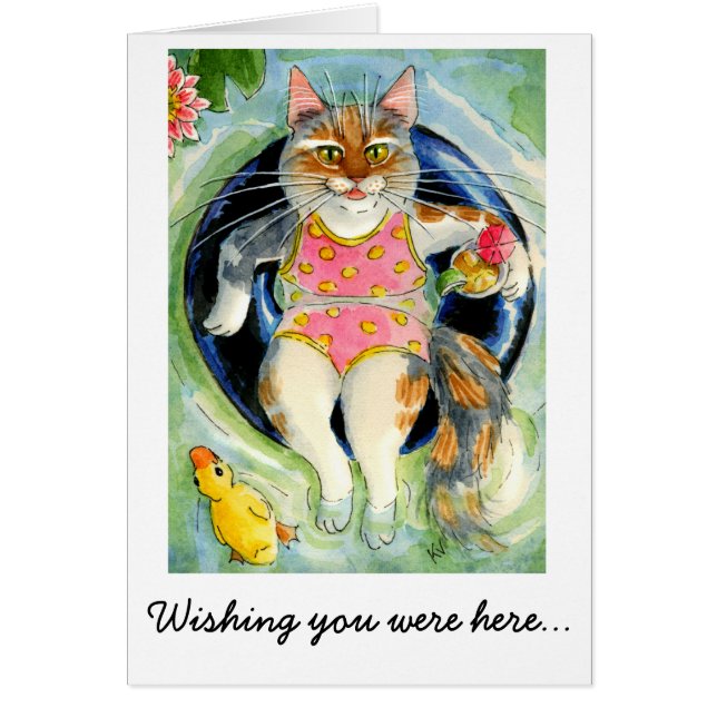 Wishing you were here, cat on vacation card (Front)