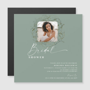 Wisps of Eucalyptus Greenery Photo Bridal Shower Magnetic Invitation