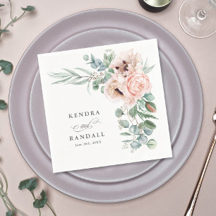 Wispy Beige and Pink Romantic Floral Napkin
