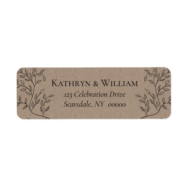 Wispy Black Floral Outlines Kraft Wedding (Front)
