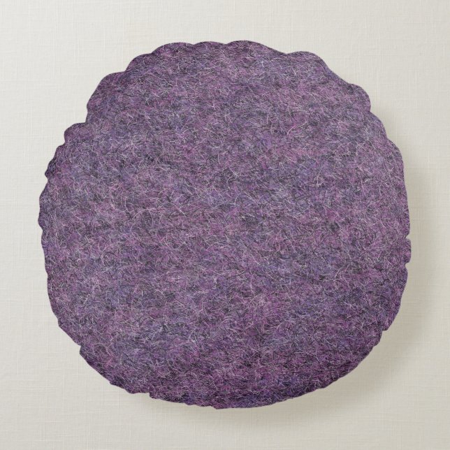 Wispy Black Purple White Faux Shag Texture Round Cushion (Front)