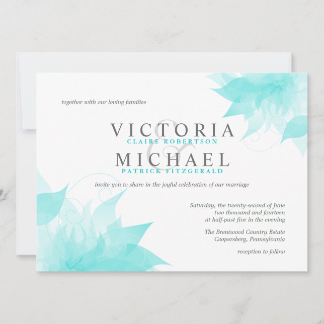 Wispy Blue Floral Wedding Invitations (Front)