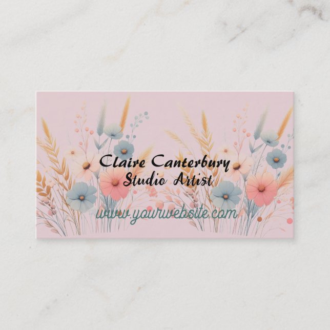 Wispy Boho Flowers and Grasses  Business Card (Front)