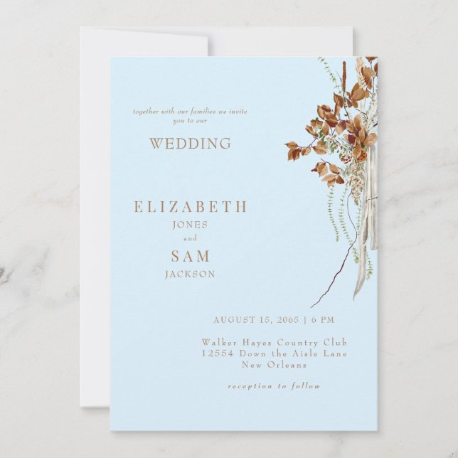 Wispy Boho Icy Blue Wedding No Parents Invitation (Front)