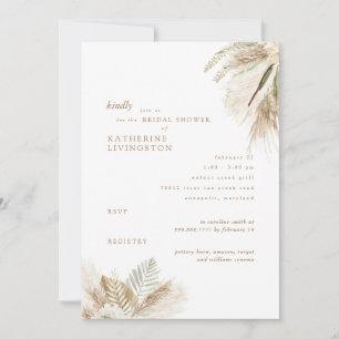 Wispy Boho Pampas White Bridal Shower Invitation