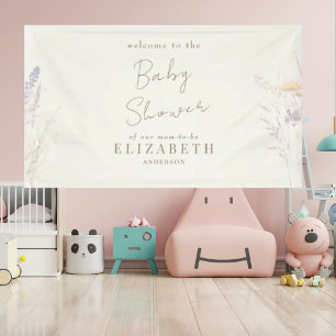 Wispy Botanical Floral Cream Baby Shower Banner