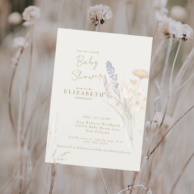 Wispy Botanical Floral Cream Baby Shower Invitation (Creator Uploaded)