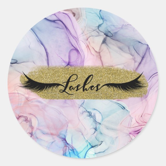 Wispy Ethereal Pastel Watercolor Fantasy Lashes Classic Round Sticker (Front)