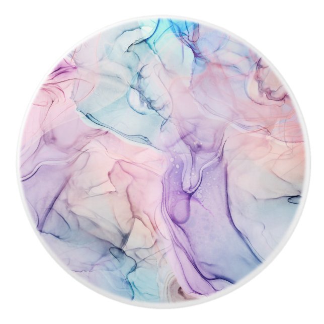 Wispy Ethereal Pastel Watercolor Inky Fantasy Glam Ceramic Knob (Front)