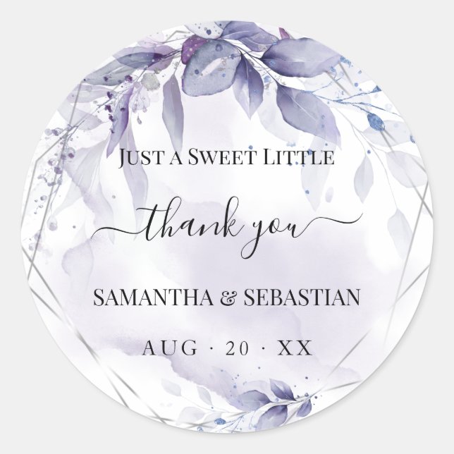 Wispy Floral Dusty Plum Thank You Classic Round Sticker (Front)