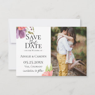 Wispy Floral Photo Save The Date Announcement